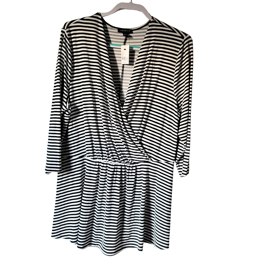 Lane Bryant Black and White Striped Faux Wrap Blouse 3/4 Sleeve Plus Size 14/16